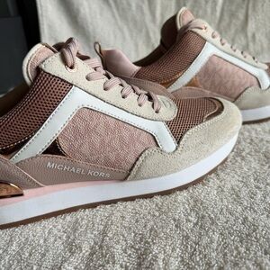Michael Kors Pink & Beige Suede Mesh Low-Top Sneakers